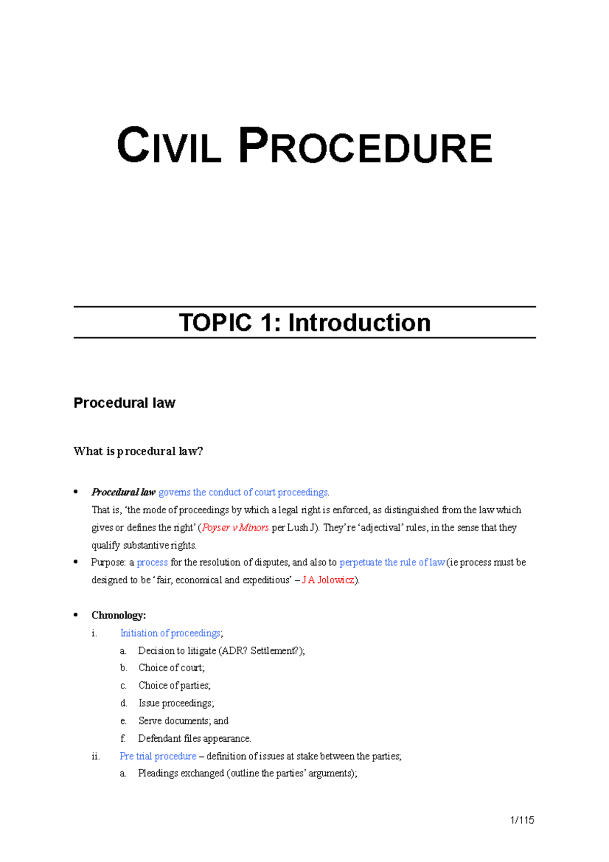 LAW5104 Civil Procedure (updated) - CIVIL PROCEDURE TOPIC 1 ...