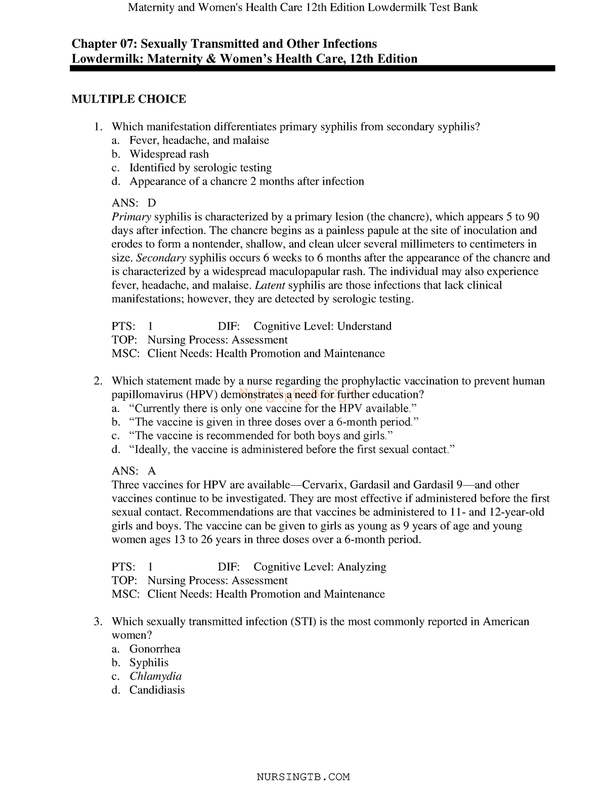 07 - Notes - NURSINGTB Chapter 07: Sexually Transmitted and Other ...