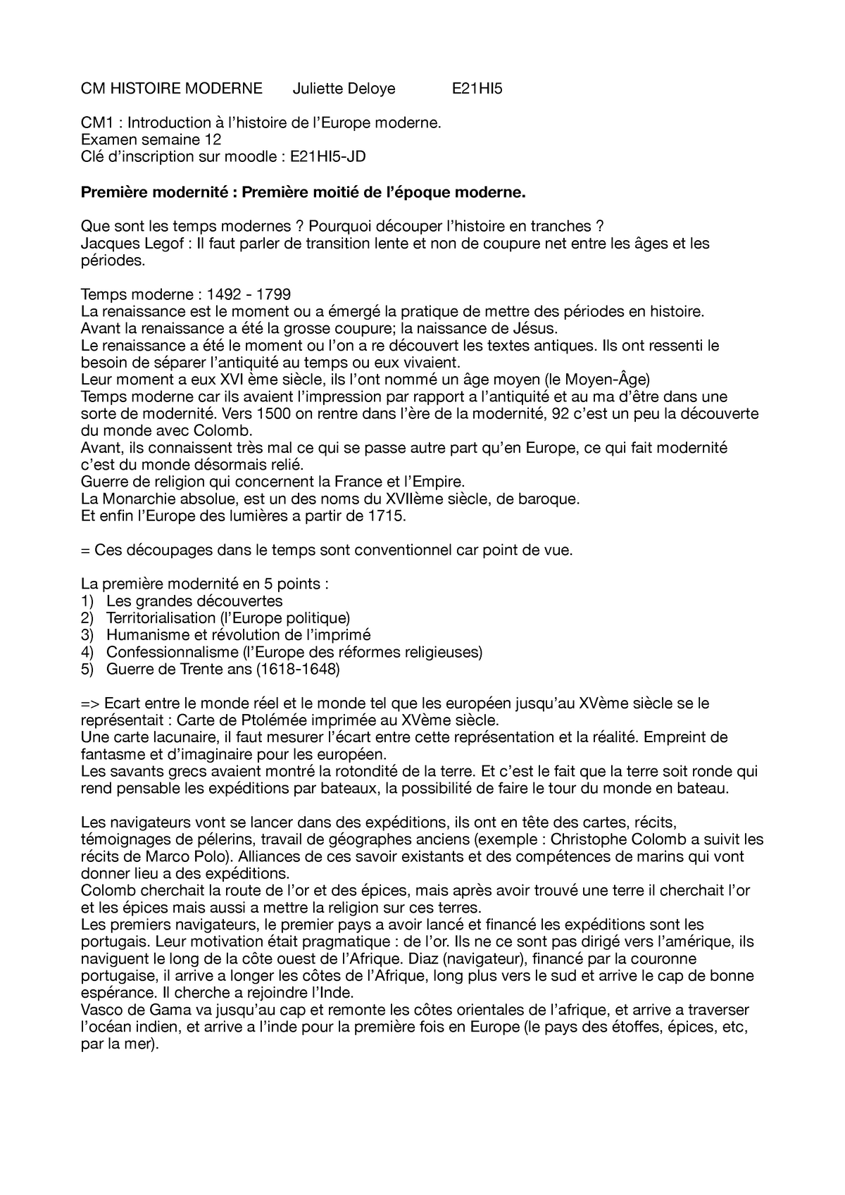 Histoire Moderne L1 Cm Histoire Moderne Juliette Deloye E21hi Cm1 Introduction A L Histoire De Studocu