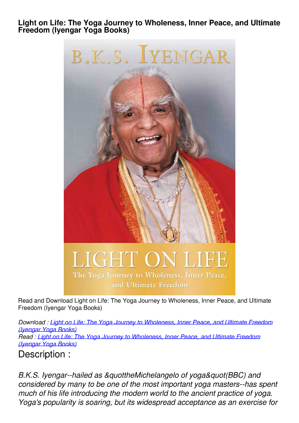 READ [PDF] Light On Life: The Yoga Journey To Wholeness, Inner Peace ...