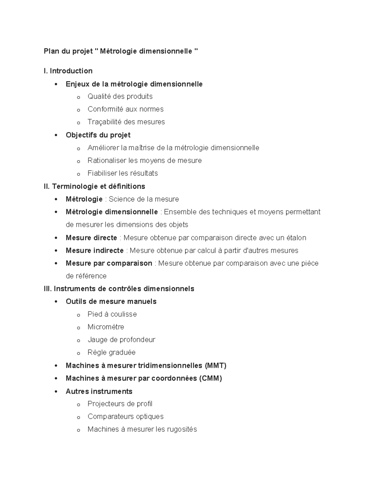 PLAN ET Insipiration metrologie - Plan du projet 