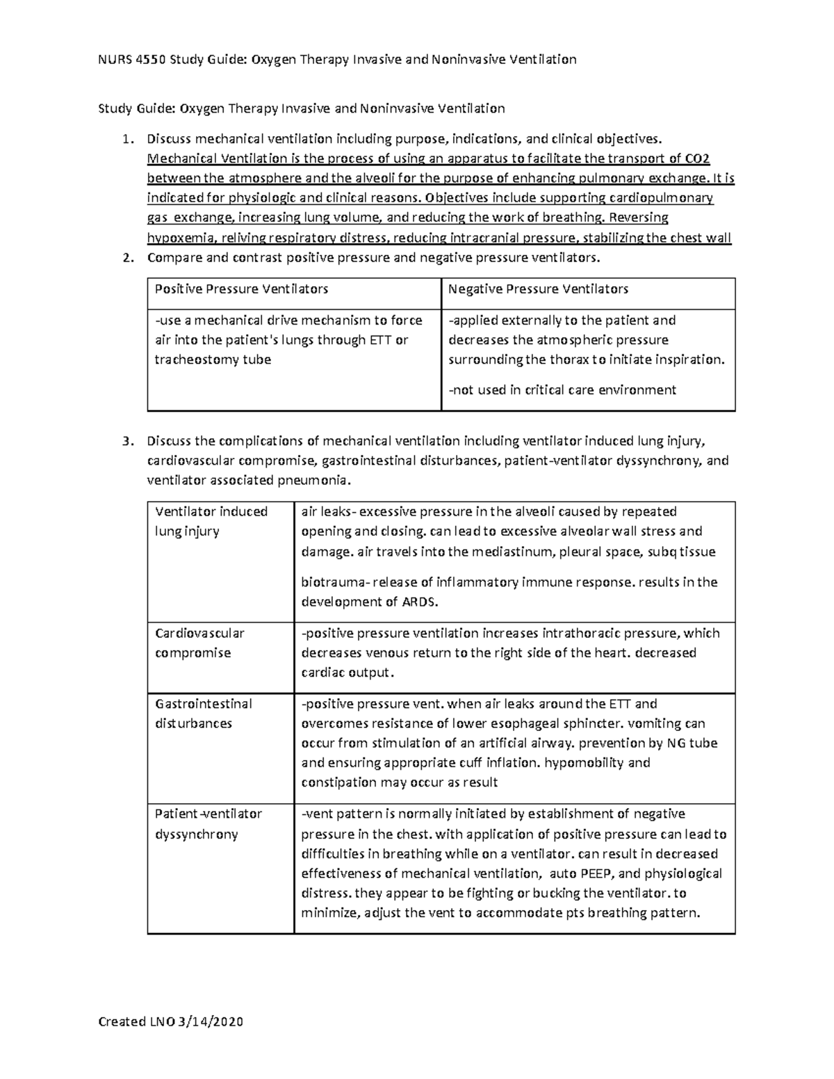 Invasive Vs Noninvasive - NURS 4550 Study Guide: Oxygen Therapy ...