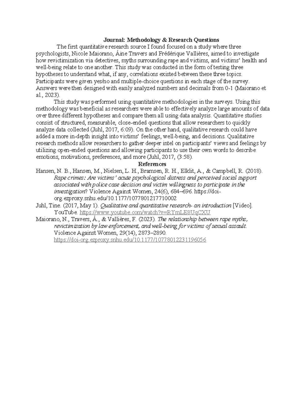 Document 33 - Journal: Methodology & Research Questions The first ...