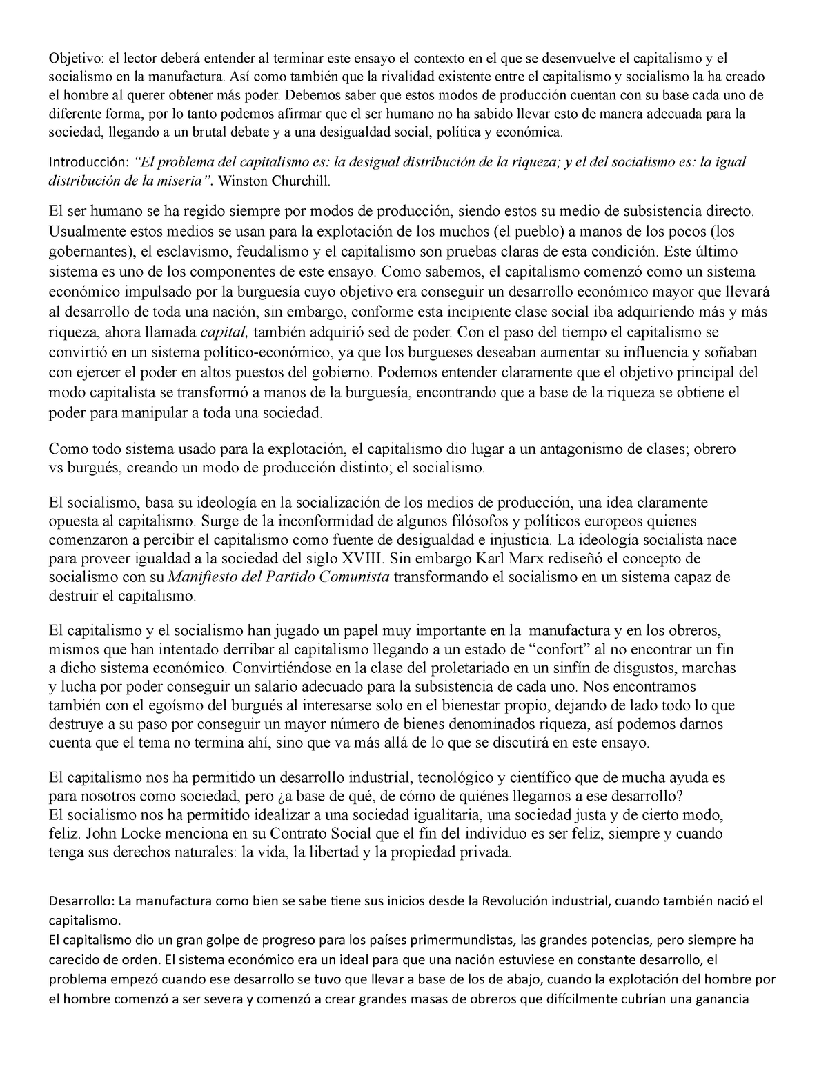 Socialismo vs capitalismo - Objetivo: el lector deberá entender al ...