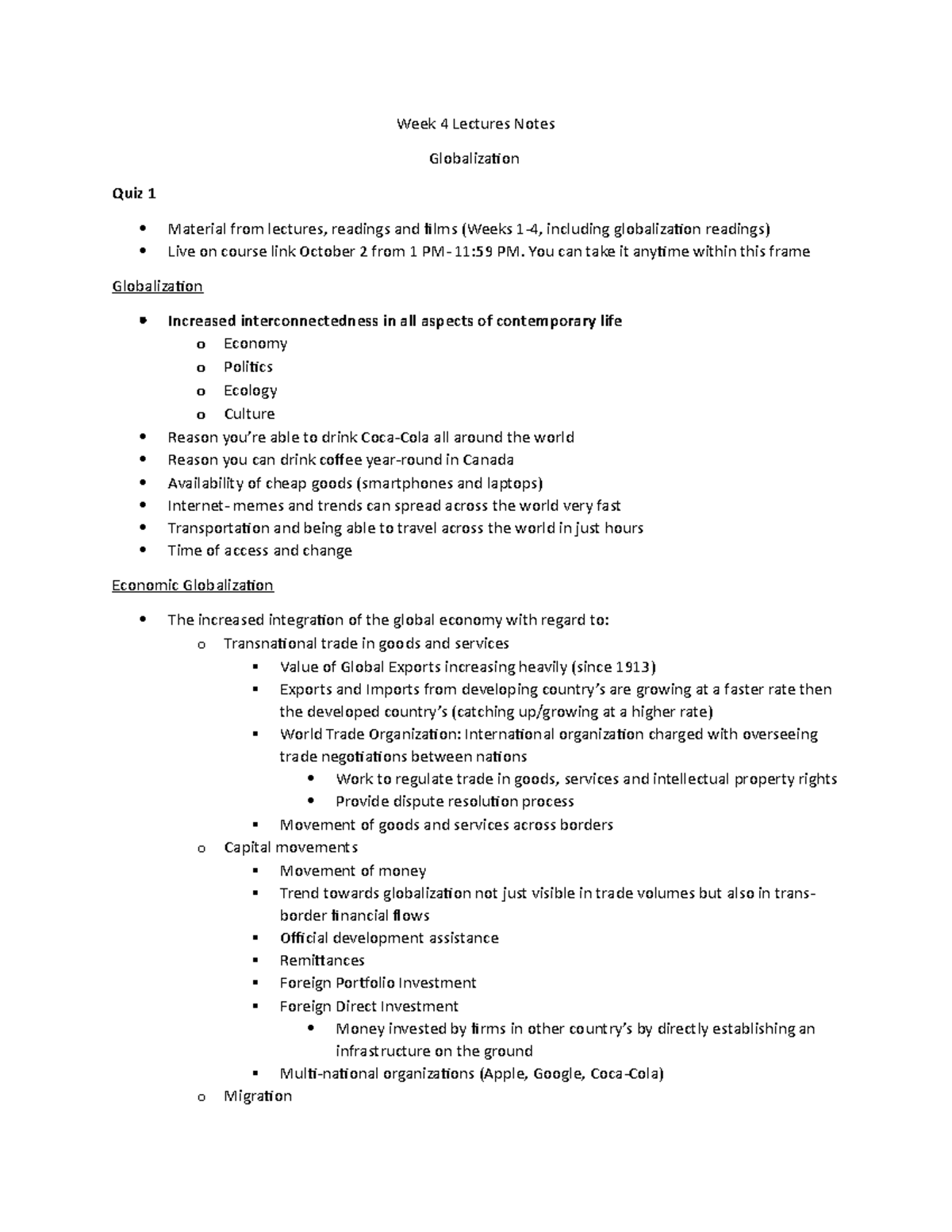 Week 4 Lectures Notes- Globilization - Week 4 Lectures Notes ...