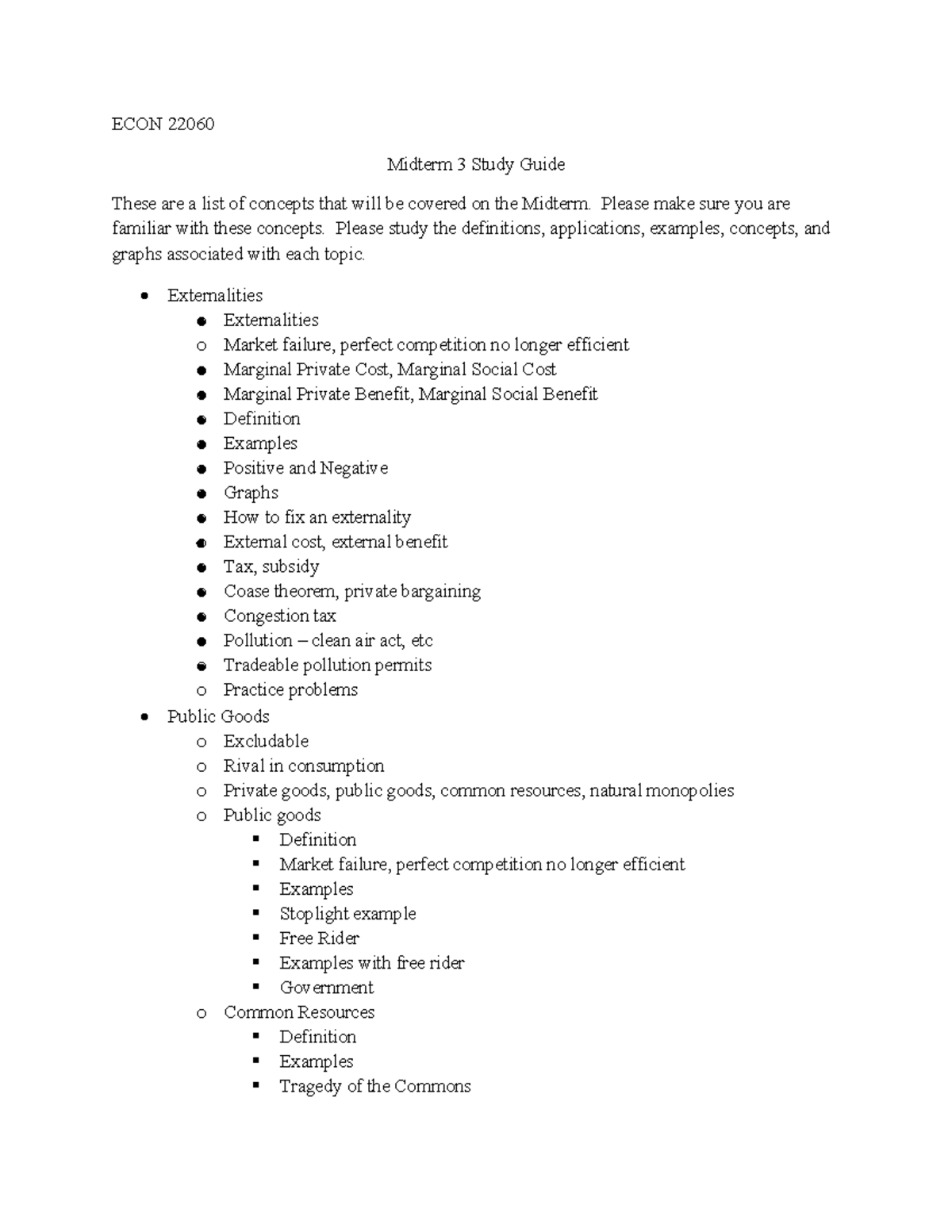 Midterm+3+Study+Guide - ECON 22060 Midterm 3 Study Guide These are a ...