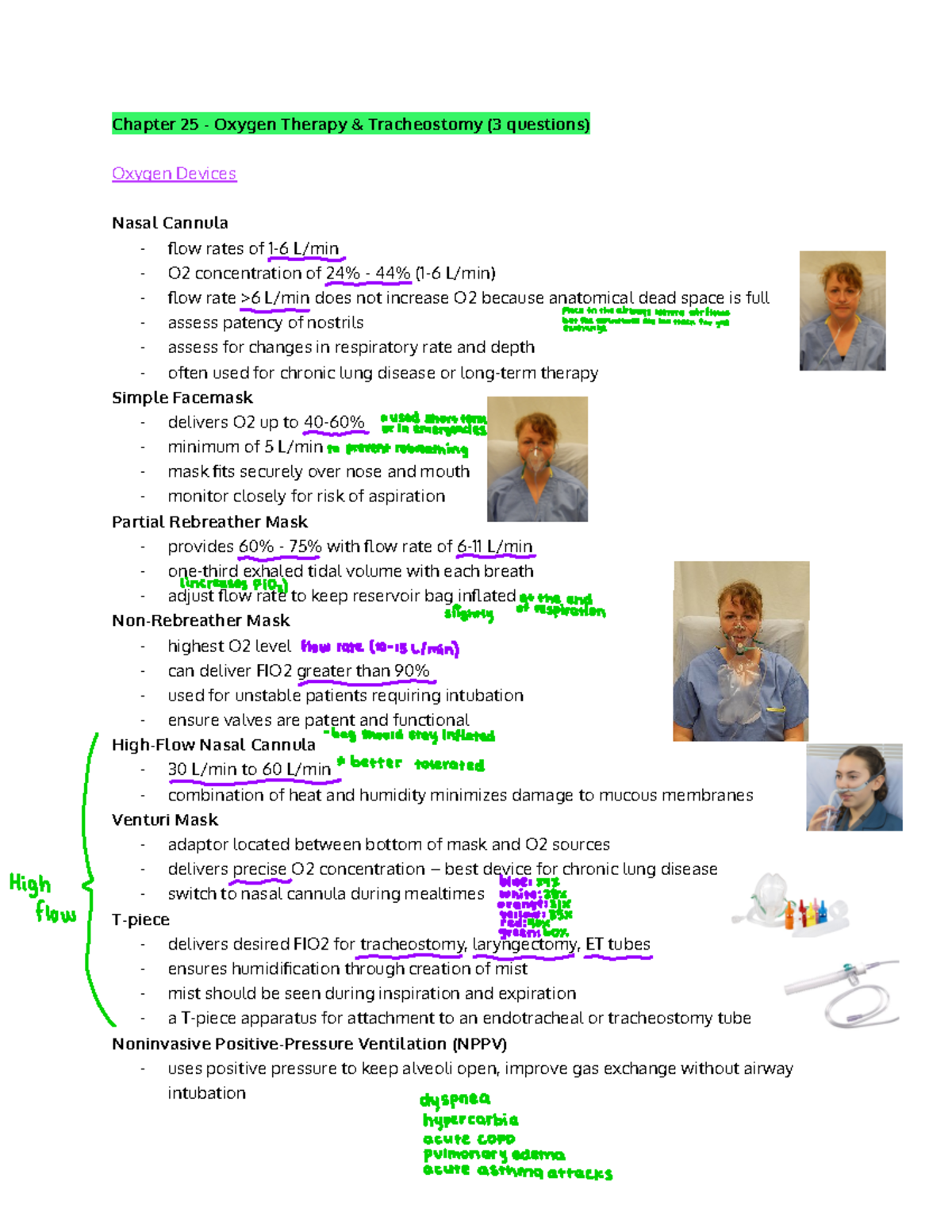 Exam 2 Blueprint Adult Health Chapter 25 Oxygen Therapy