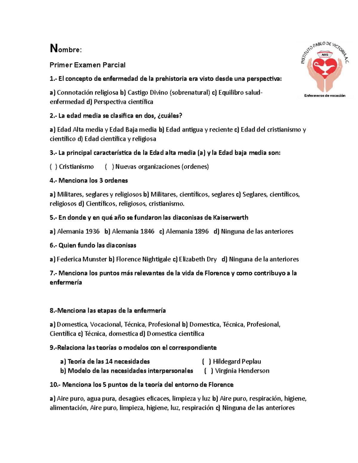 Examen Primer Parcial - Lecture Notes 23455 - Nombre: Primer Examen ...