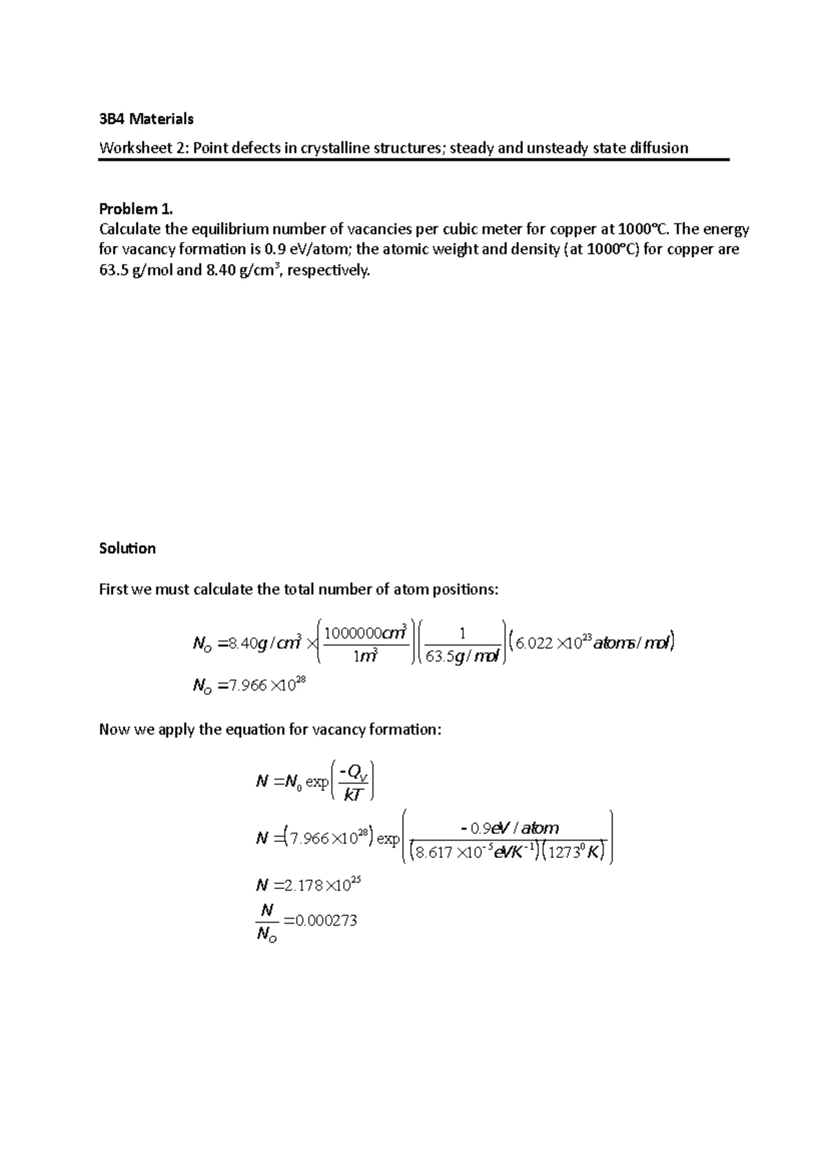 Worksheet 2 (diffusion) with solutions - Mechanical Engineering ...