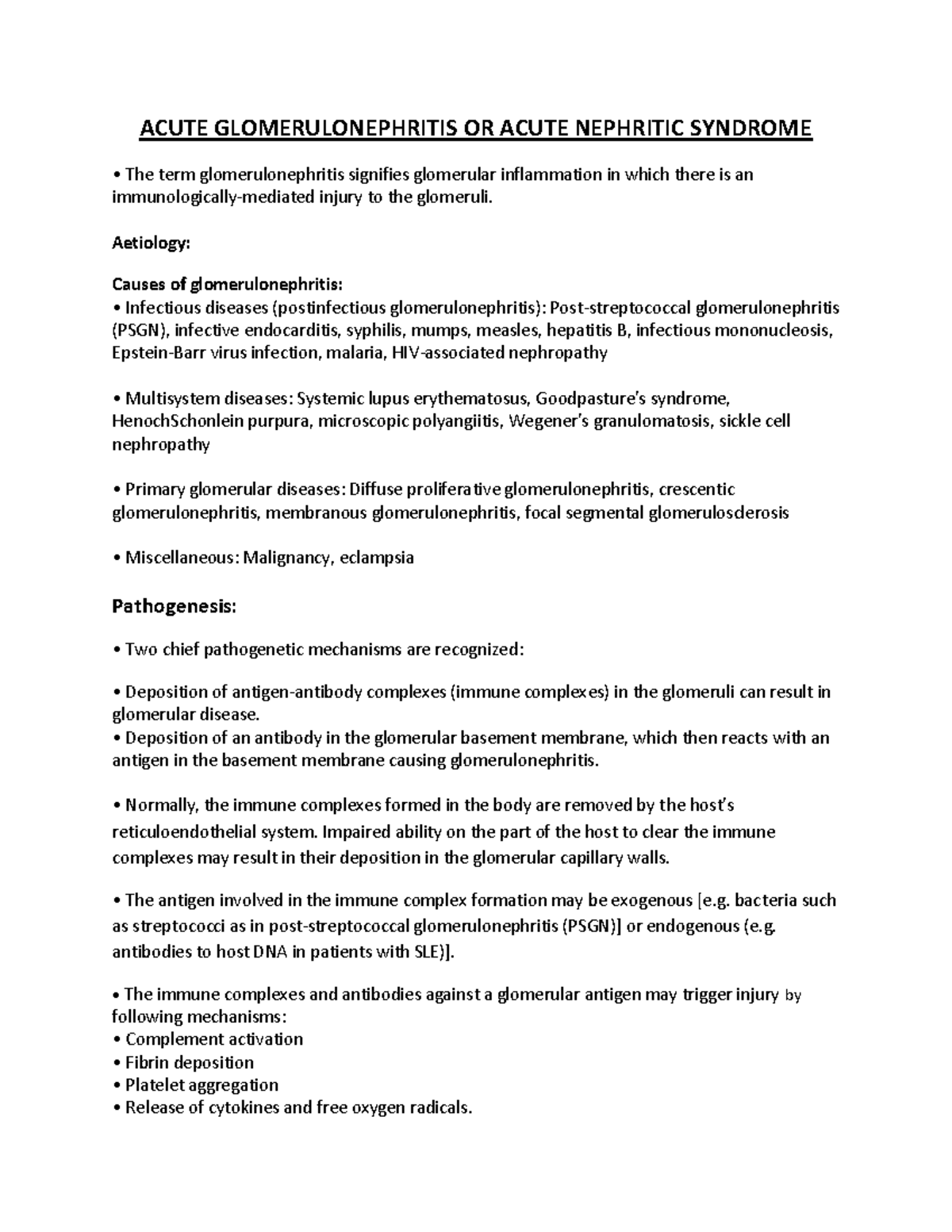 Acute Glomerulonephritis OR Acute Nephritic Syndrome - ACUTE ...