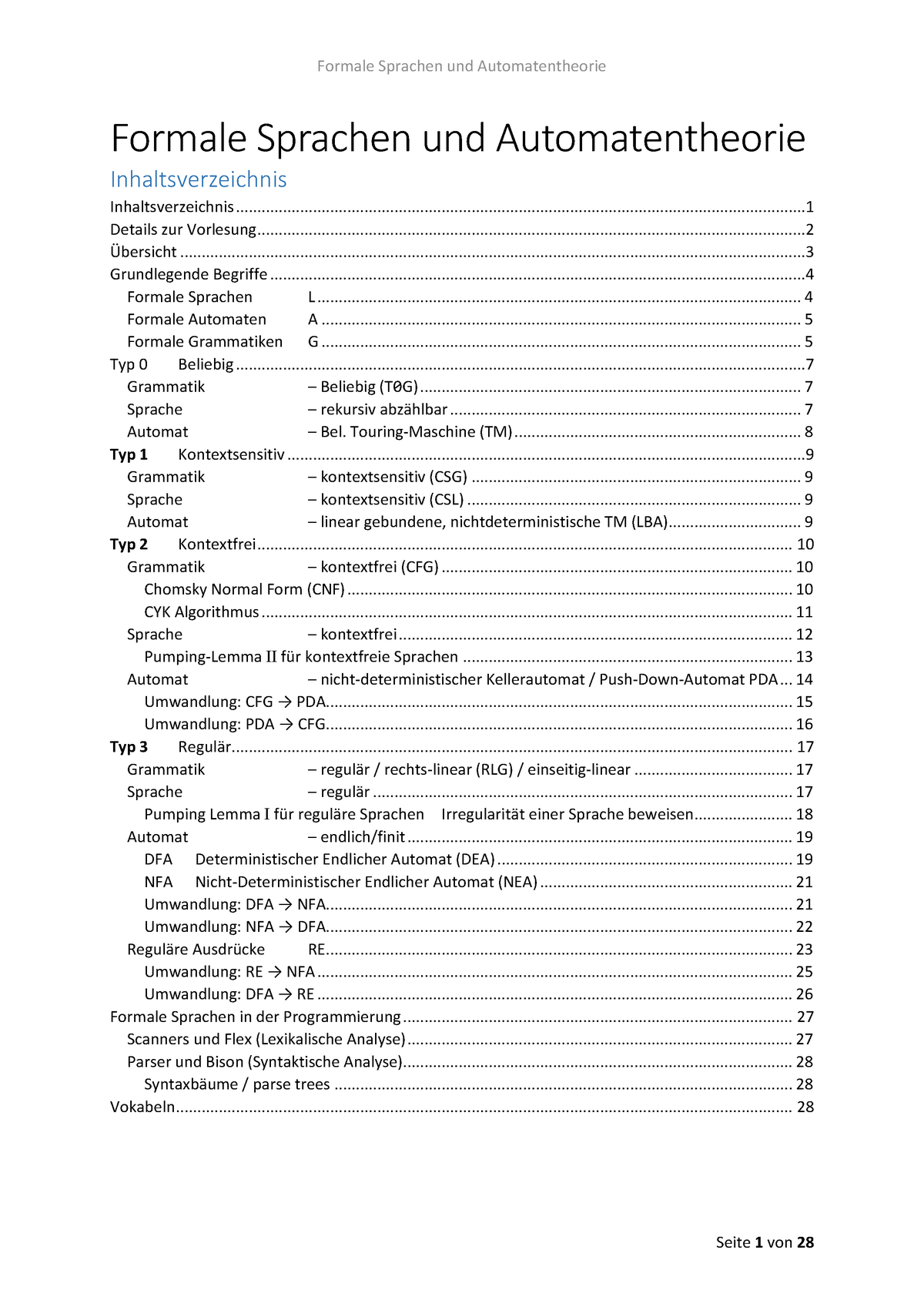 Mitschrieb Formale Sprachen Und Automatentheorie - Hladik - Formale ...