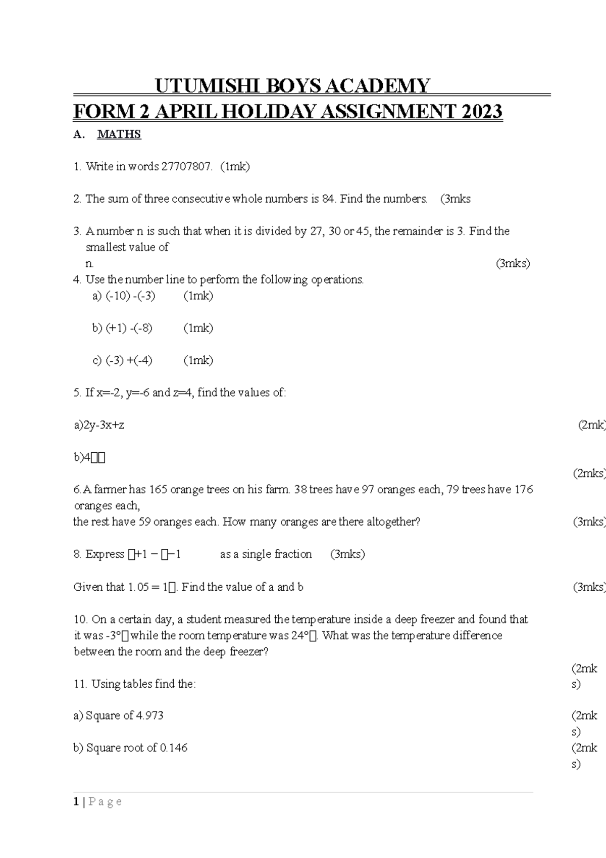 holiday assignment form 2