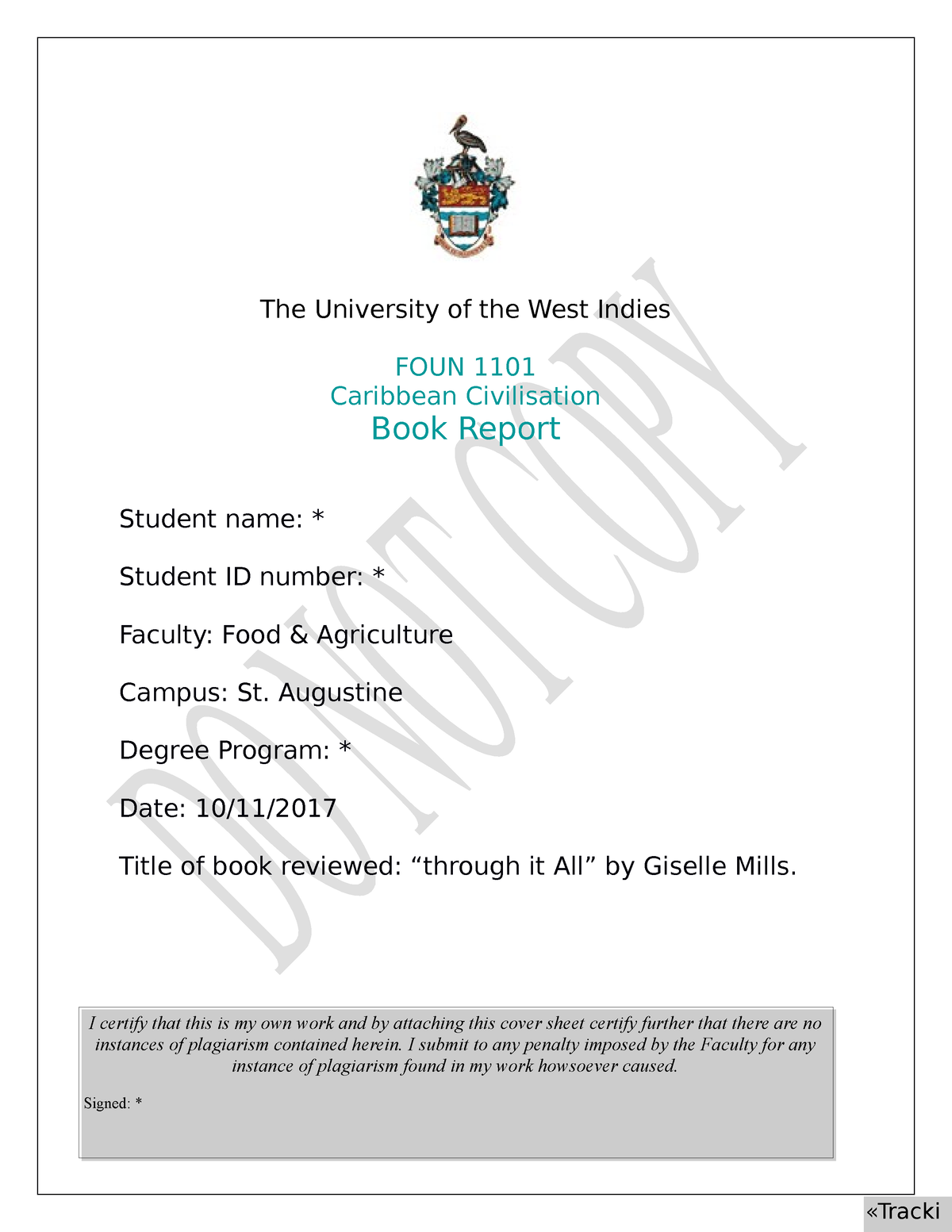 FOUN 1101 BOOK Report - The University Of The West Indies FOUN 1101 ...