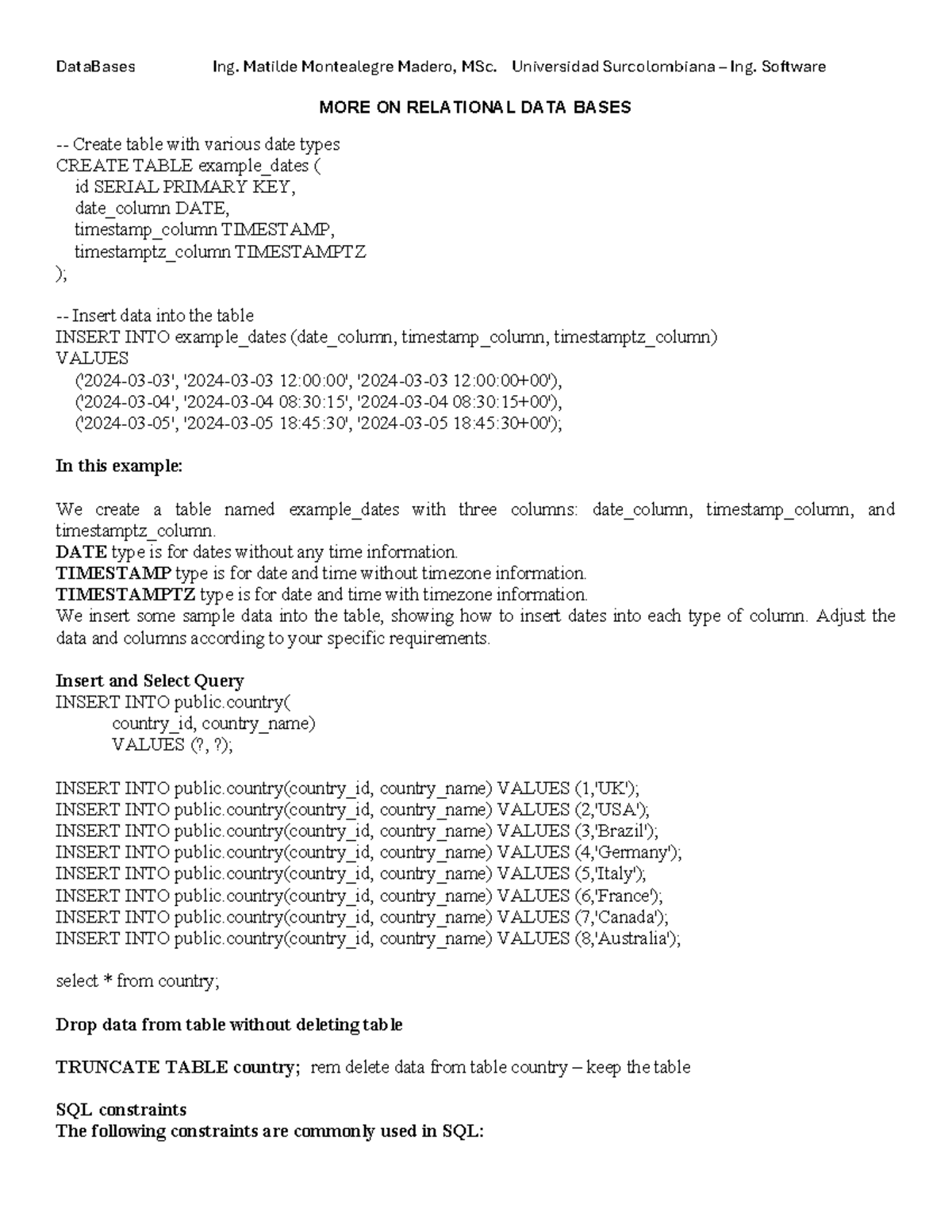 Database More Concepts semana 9 10 part I - MORE ON RELATIONAL DATA ...
