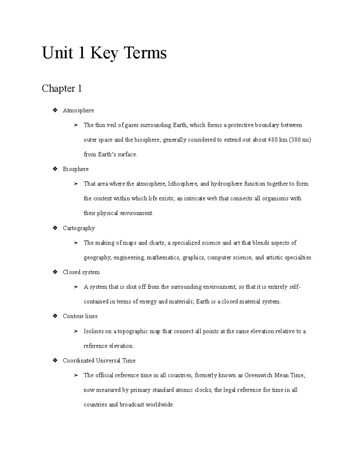 Unit 1 Key Terms - Exam 1 Prep - Unit 1 Key Terms Chapter 1 Atmosphere ...