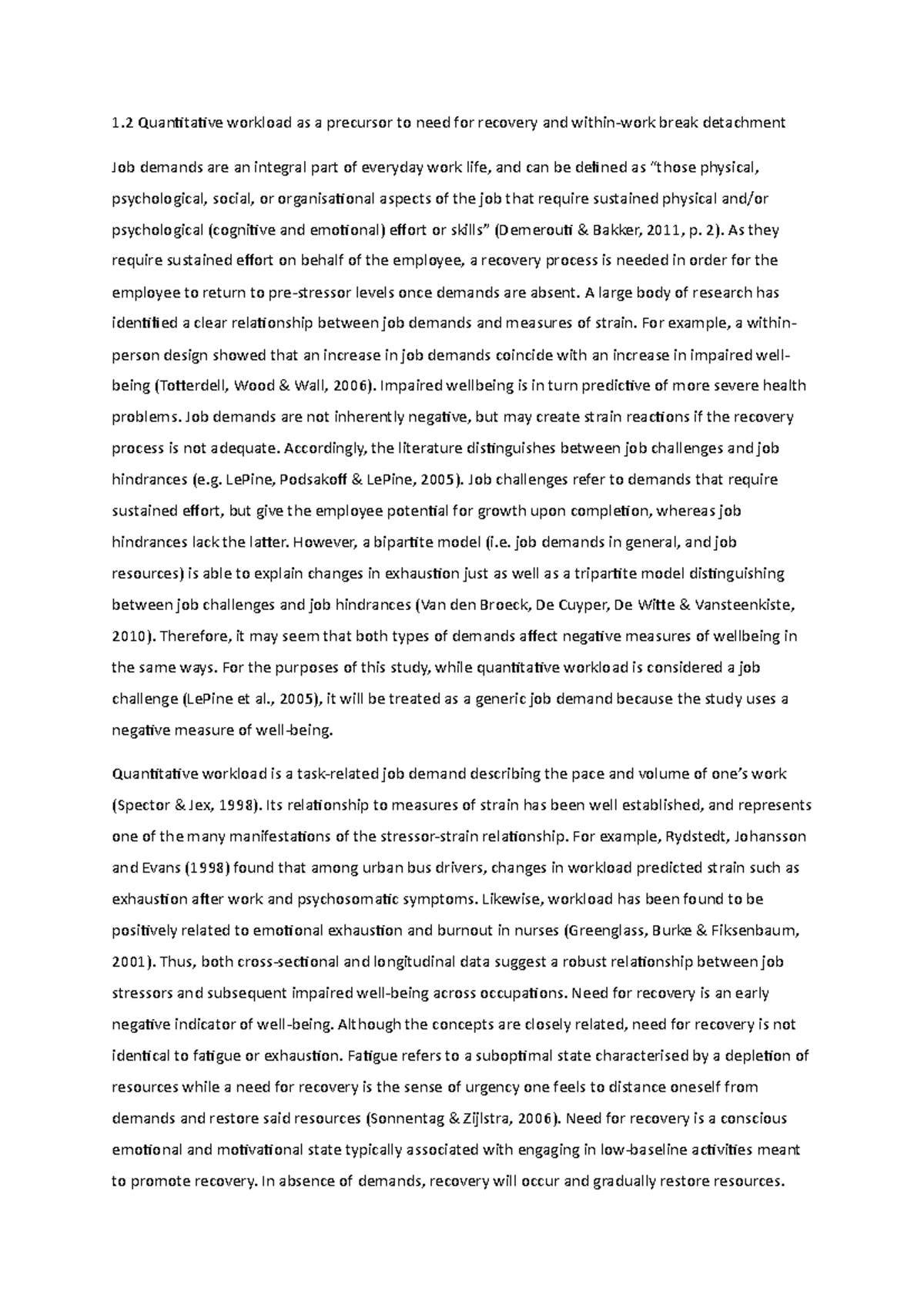 Quantitative workload as a precursor to need for recovery and within ...
