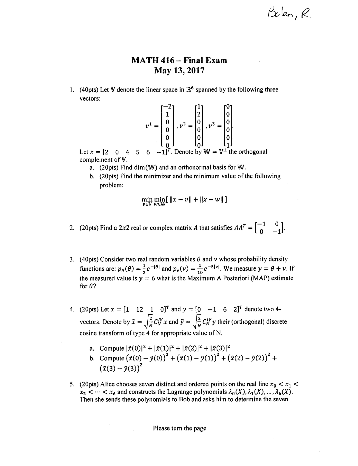 Final Exam Spring 17 Math416 Umd Studocu