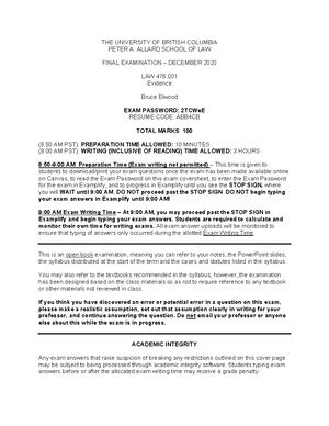 LAW-476 - evidence exam - Write Your Exam Code Here ...