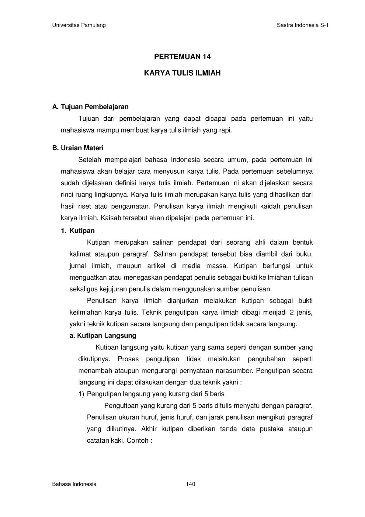 Bahasa Indonesia Karya Tulis Ilmiah - PERTEMUAN 14 KARYA TULIS ILMIAH A ...