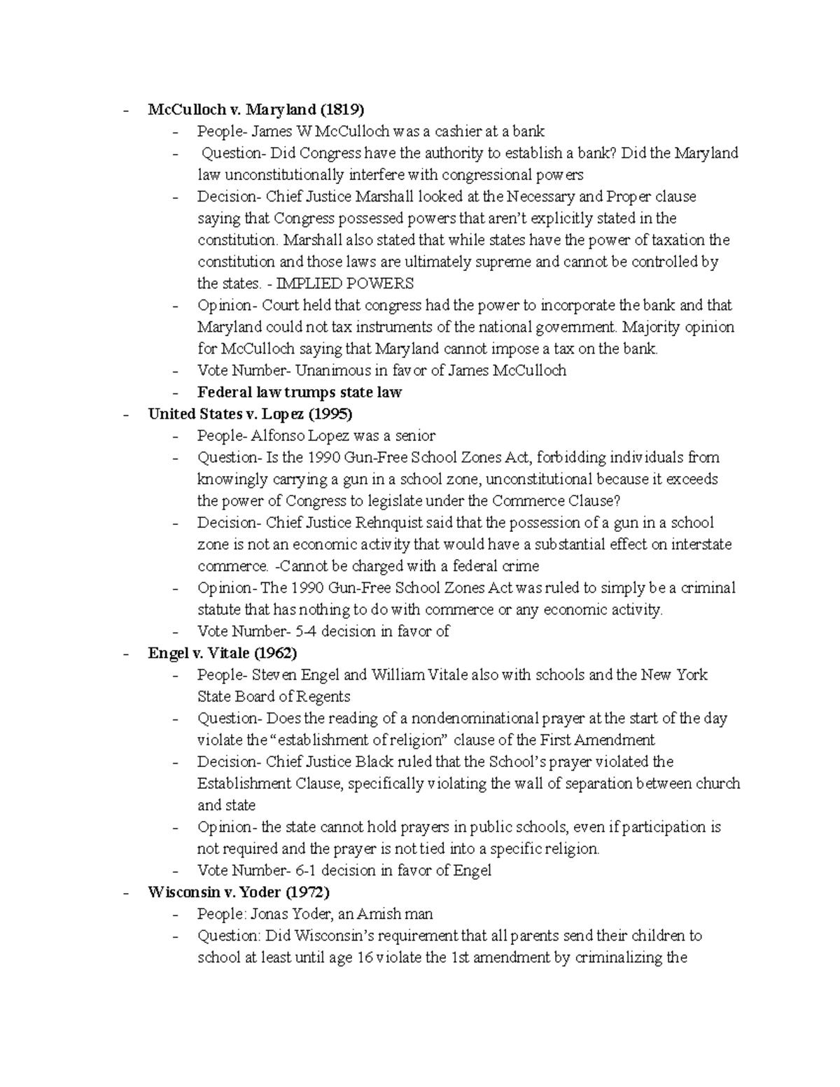 Important Court Cases McCulloch v. Maryland (1819) People James W