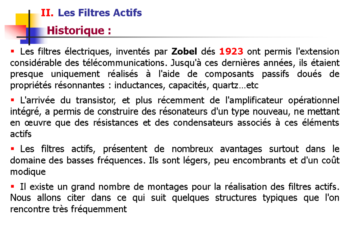 Fonction de l'électronique partie 2 - II. Les Filtres Actifs Les ...