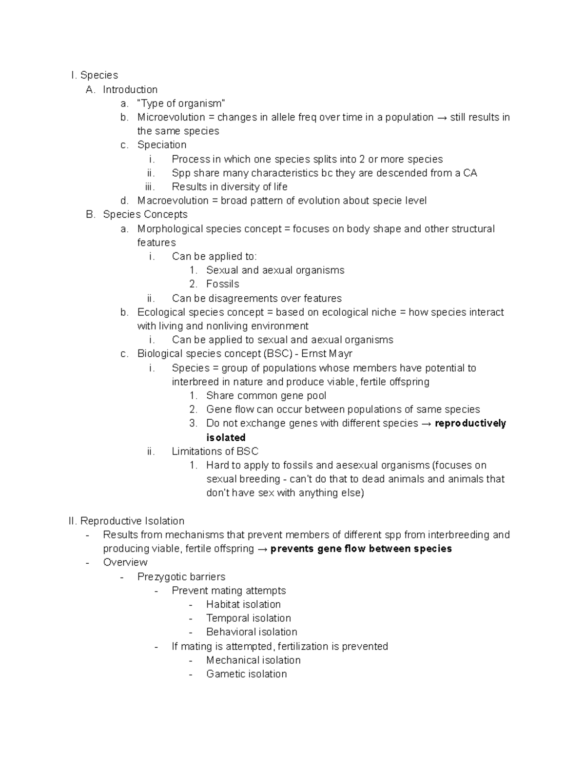 BIO Lecture 21 - Speciation - I. Species A. Introduction a.