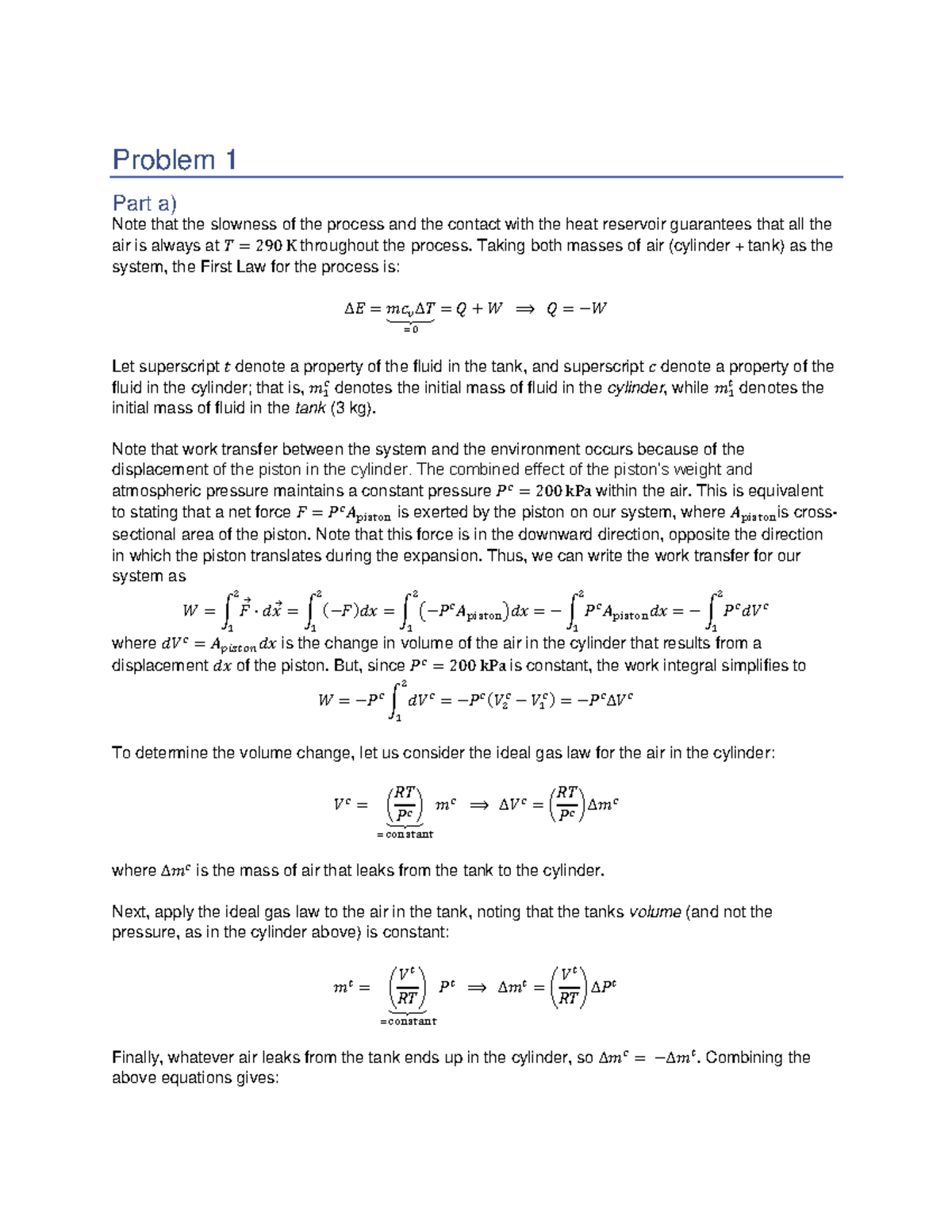 Thermo 1 W19 HW5 Detailed Solutions - Problem 1 Part a) Note that the ...
