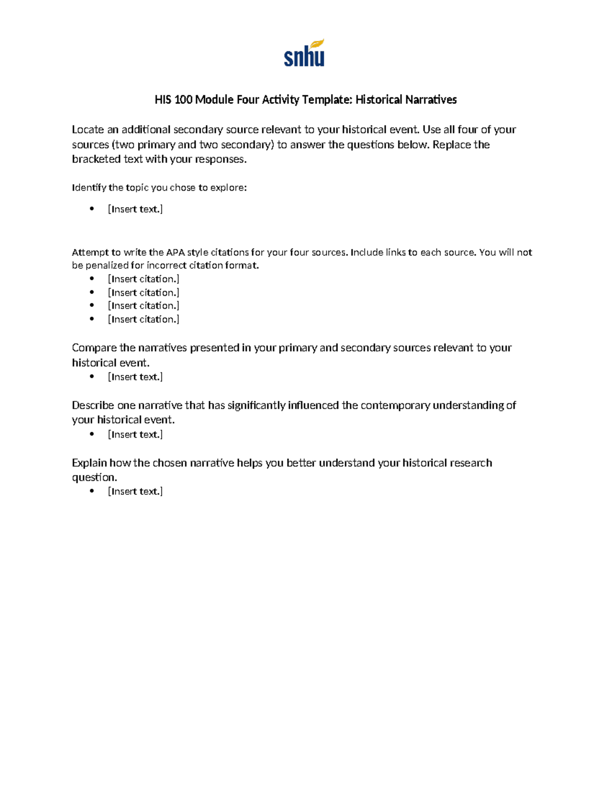 HIS 100 Module Four Activity Narratives Template - HIS 100 Module Four ...