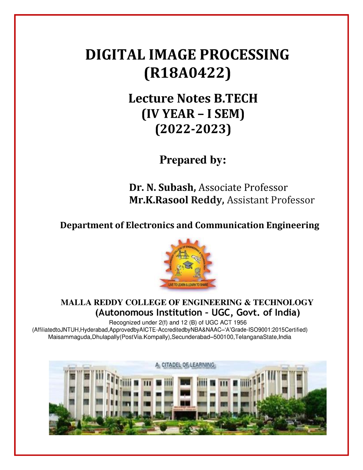 DIP Digital Notes C++ DIGITAL IMAGE PROCESSING (R1 8 A042 2