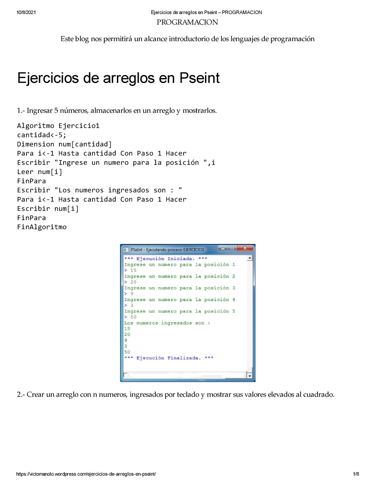 Ejercicios De Arreglos En Pseint – Programacion - PROGRAMACION Este ...