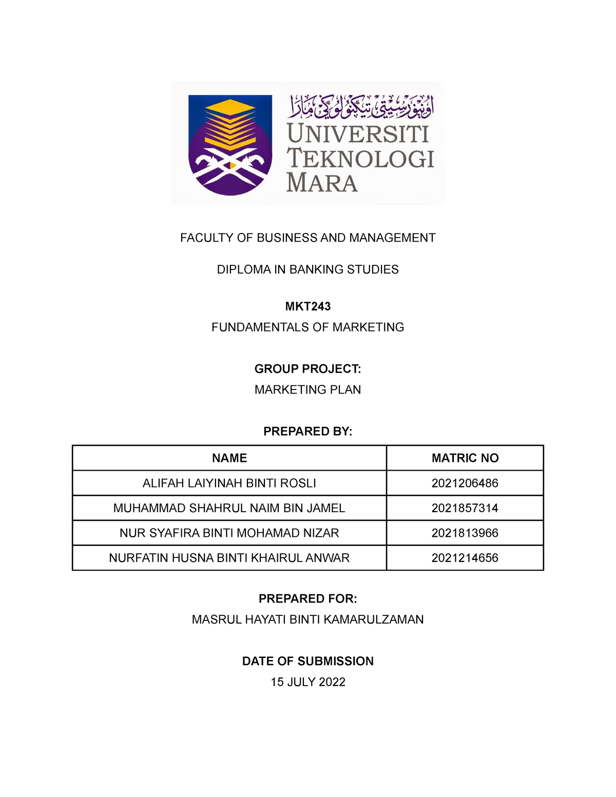 mkt 243 assignment report uitm