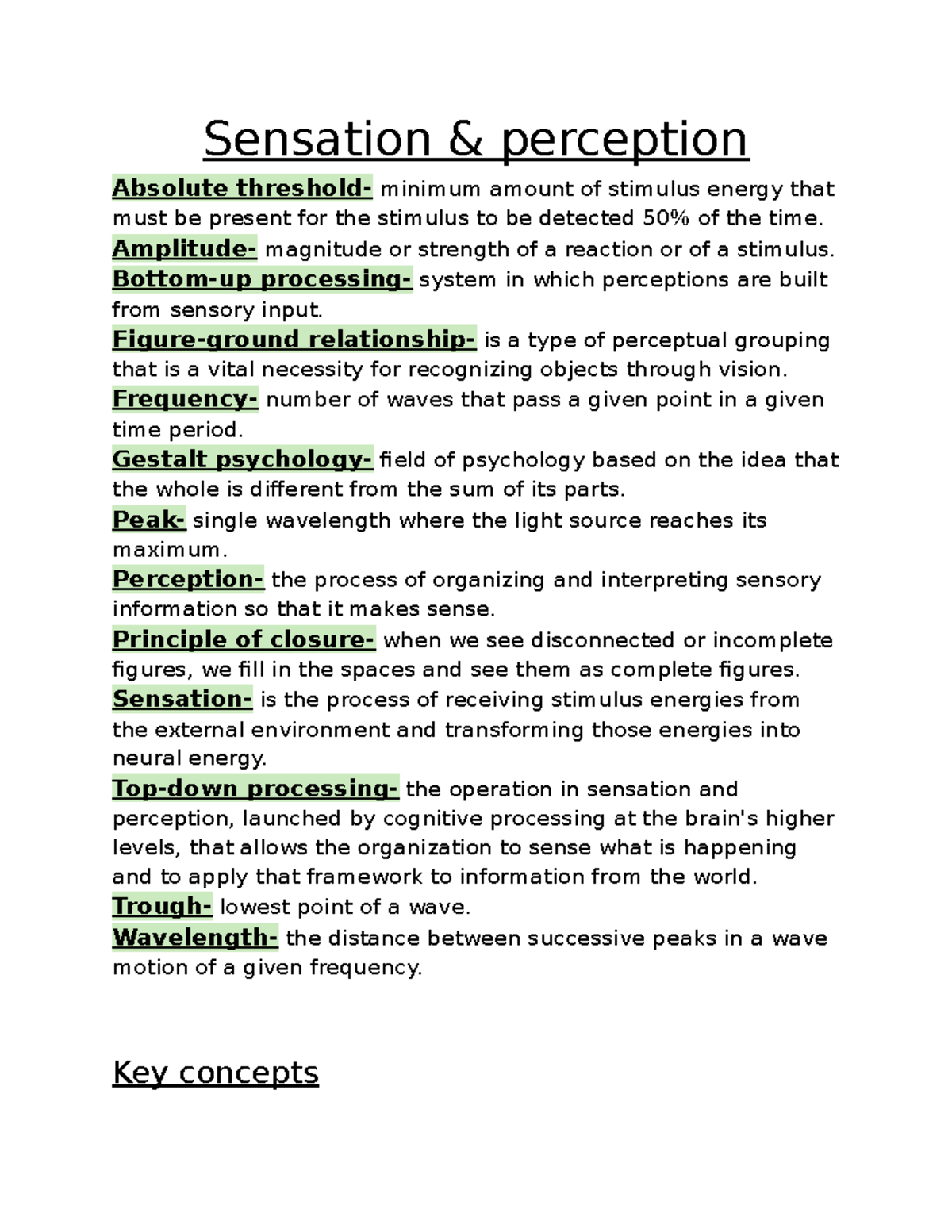 Psychological notes module 4 Sensation & perception Absolute