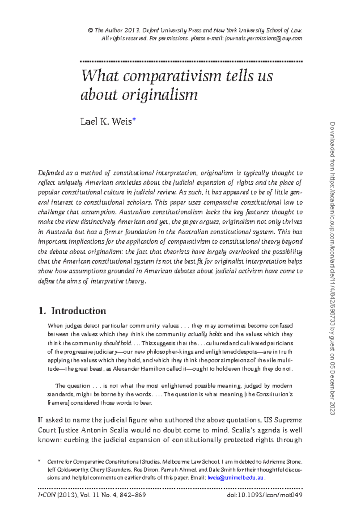 What comparativism tells us about Originalism - I•CON (2013), Vol. 11 ...