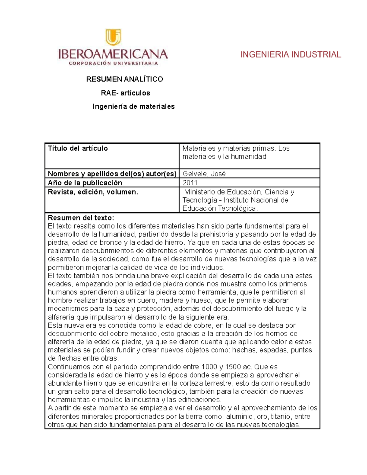 Formato RAE Actividad 1 - RESUMEN ANALÍTICO RAE- artículos Ingeniería ...