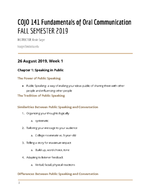 Notes Ch 10 Public Speaking - LEARNING OBJECTIVES Students will be able ...