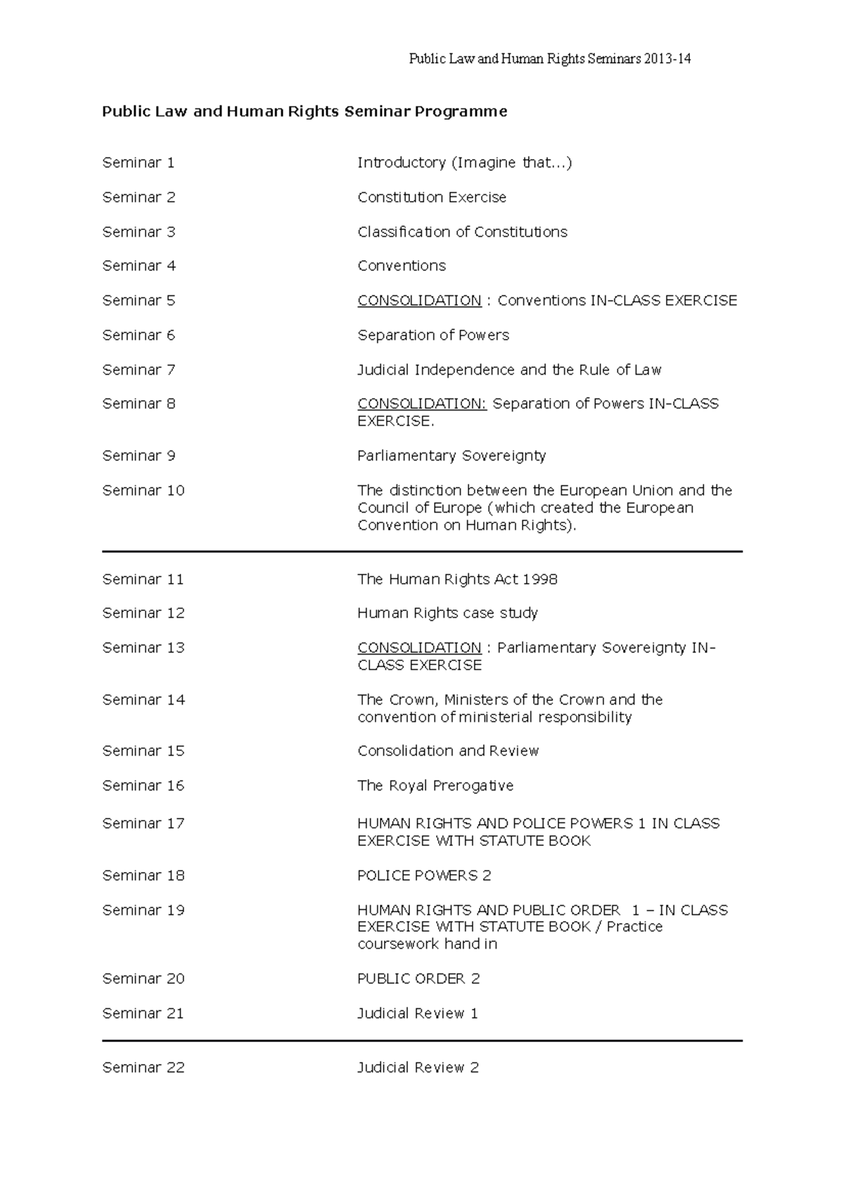 Seminars 1 - 20 Public Law and Human Rights - Public Law and Human ...