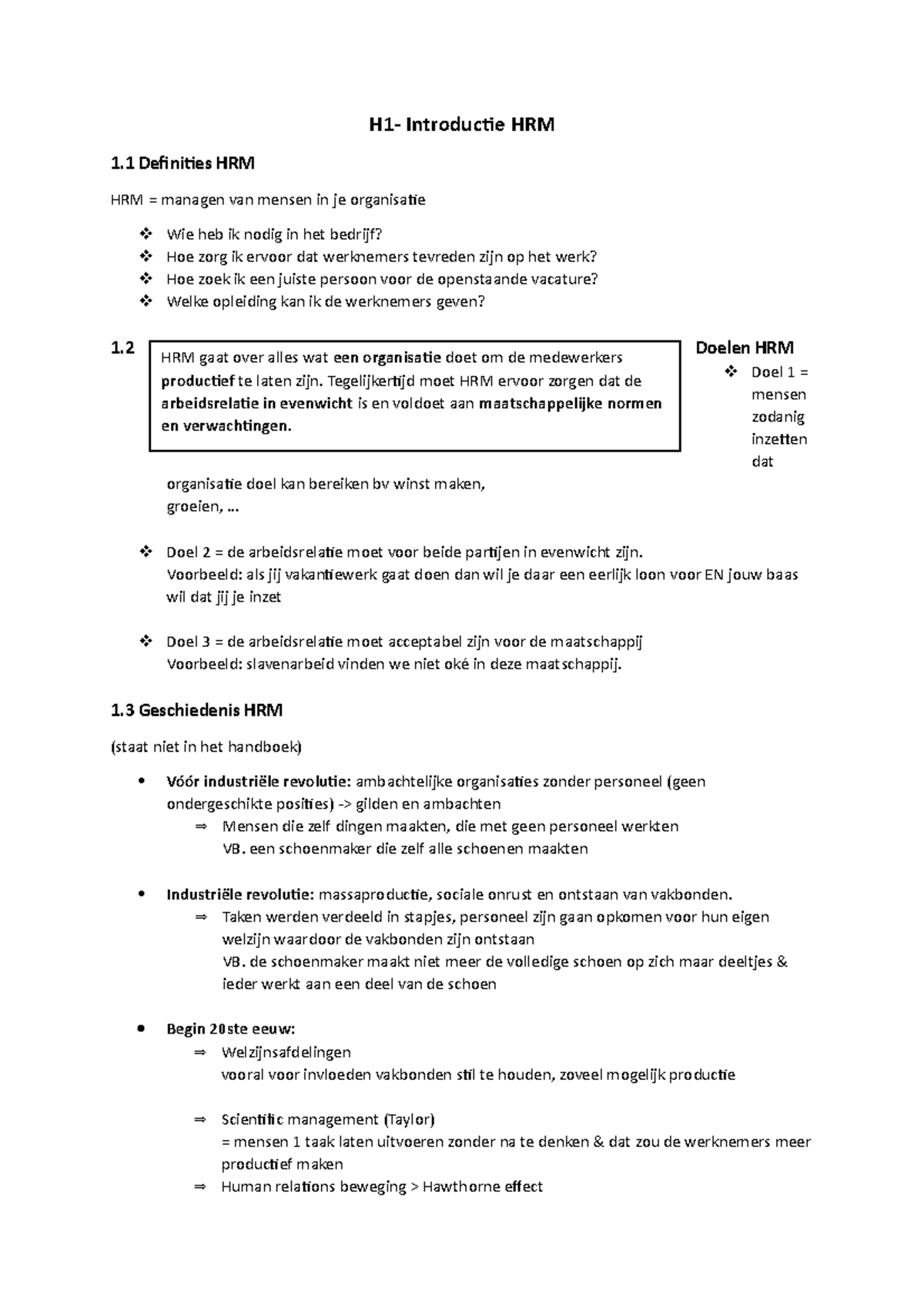 H1 Introductie In De Human Resource Management - H1- Introductie HRM 1 ...