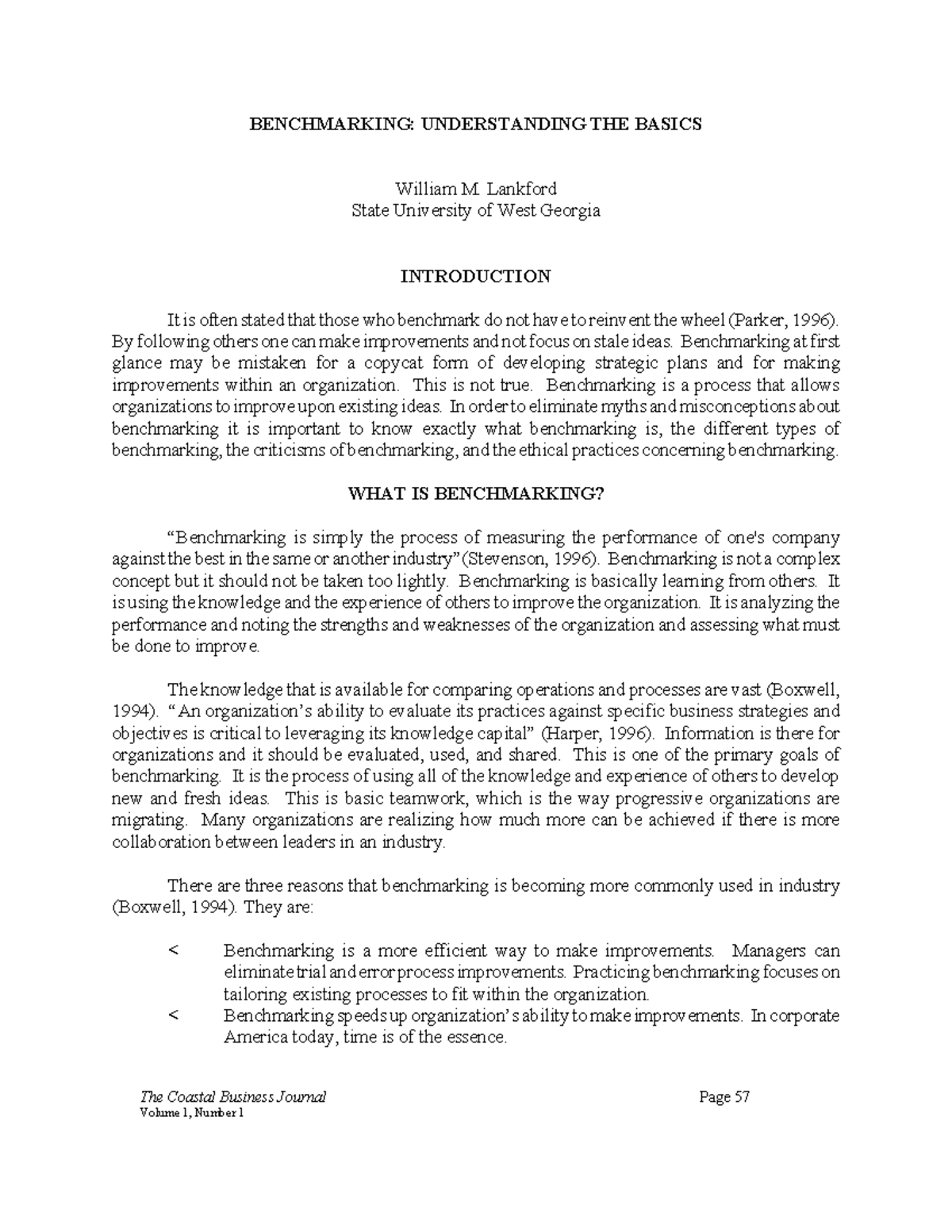 15. Benchmarking; understanding the basics (Article) Author William M ...