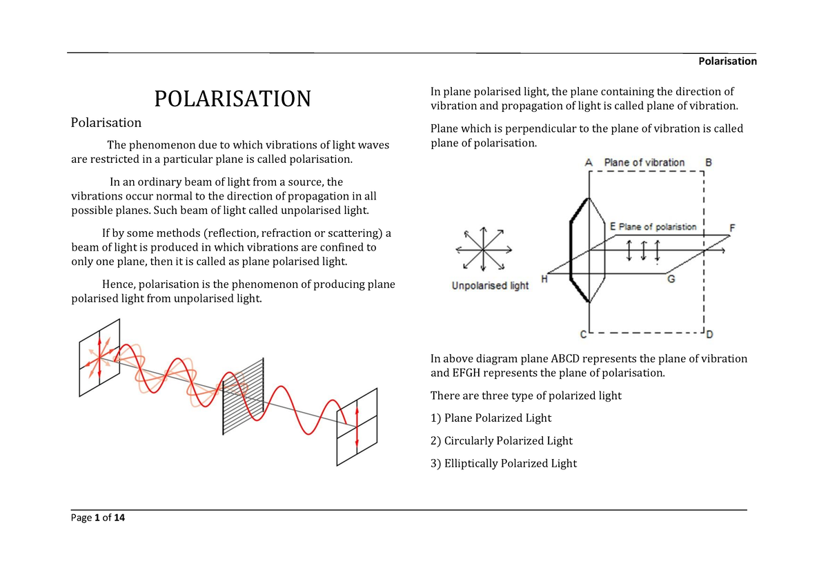 BSc Physics Polarisation 1 - POLARISATION Polarisation The Phenomenon ...