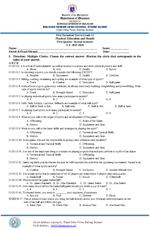 Preliminary Exam - Understanding the Self - BALIWAG POLYTECHNIC COLLEGE ...