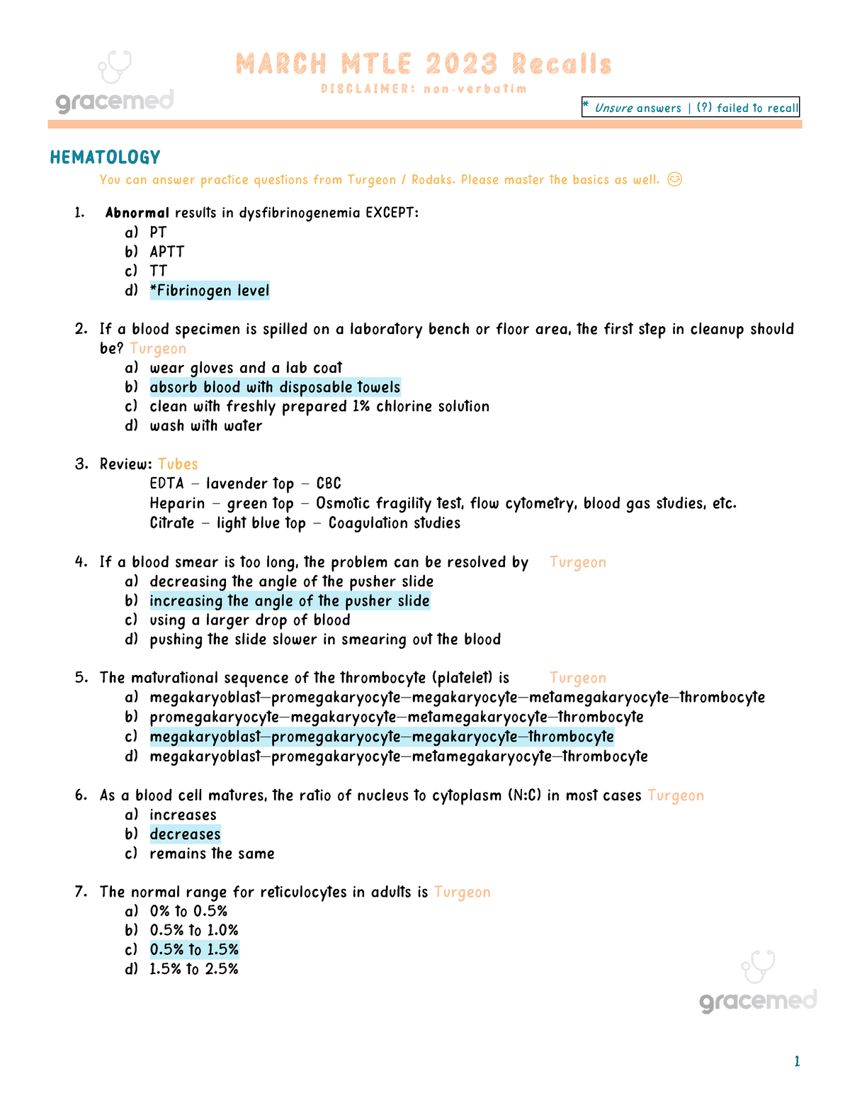 March MTLE 2023 Recalls Hematology M A RC H MT LE 2 0 23 Reca ll s