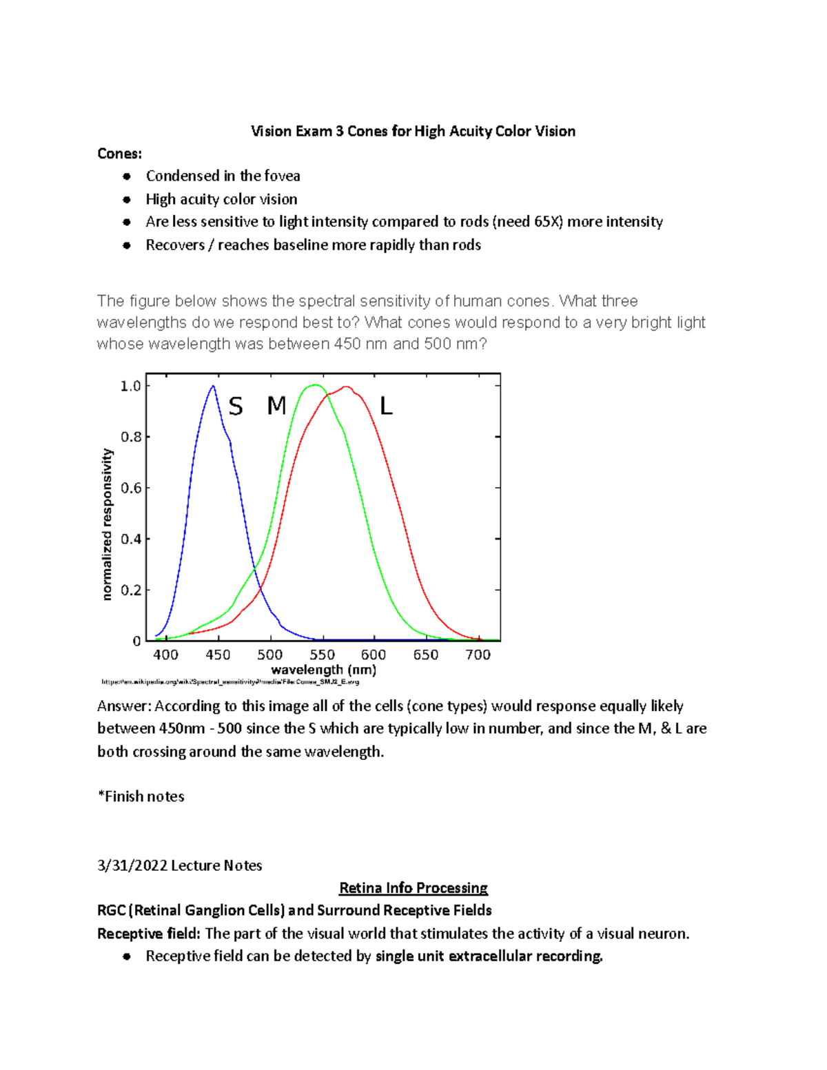 Cones for High Acuity Color Vision Discussion Questions Quizzes