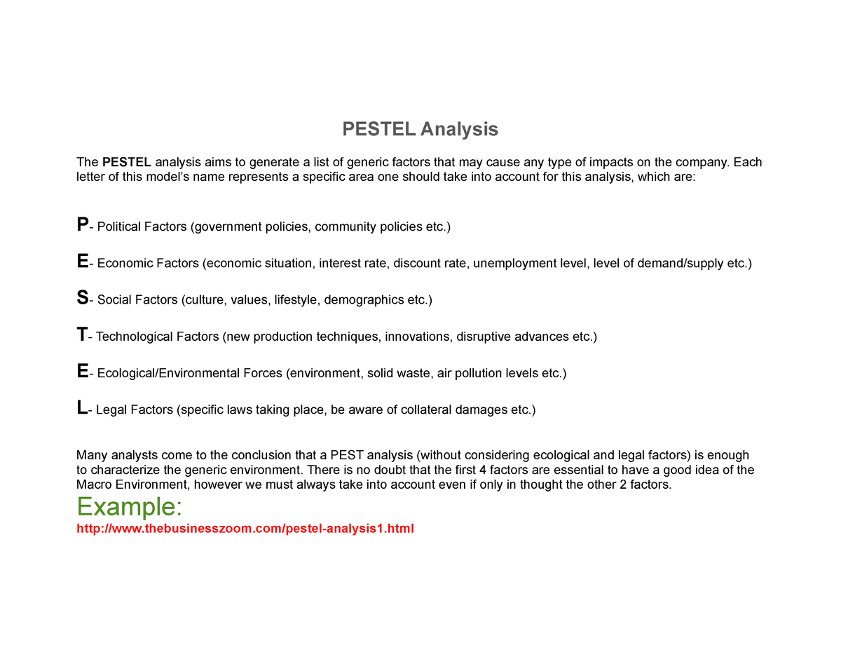 Pestel-Analysis - Pestel Analysis - PESTEL Analysis The PESTEL Analysis ...