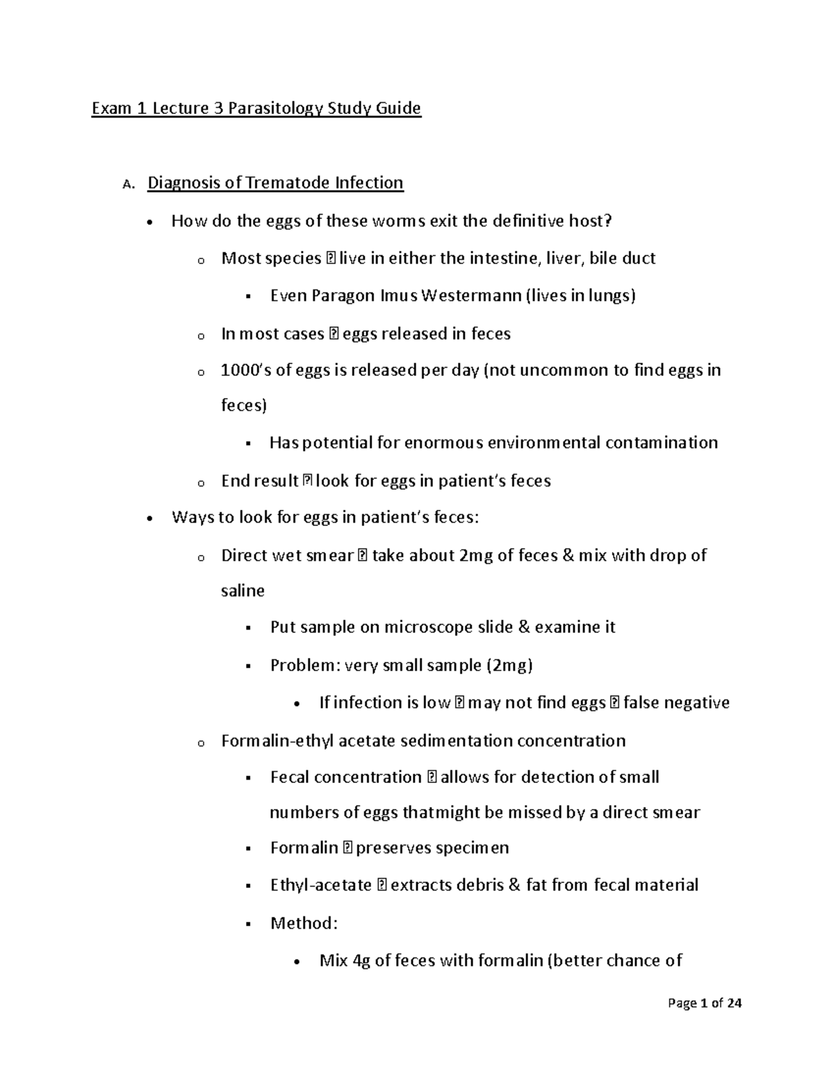 Parasitology Exam 1 Study Guide Trematodes and other internal organs ...