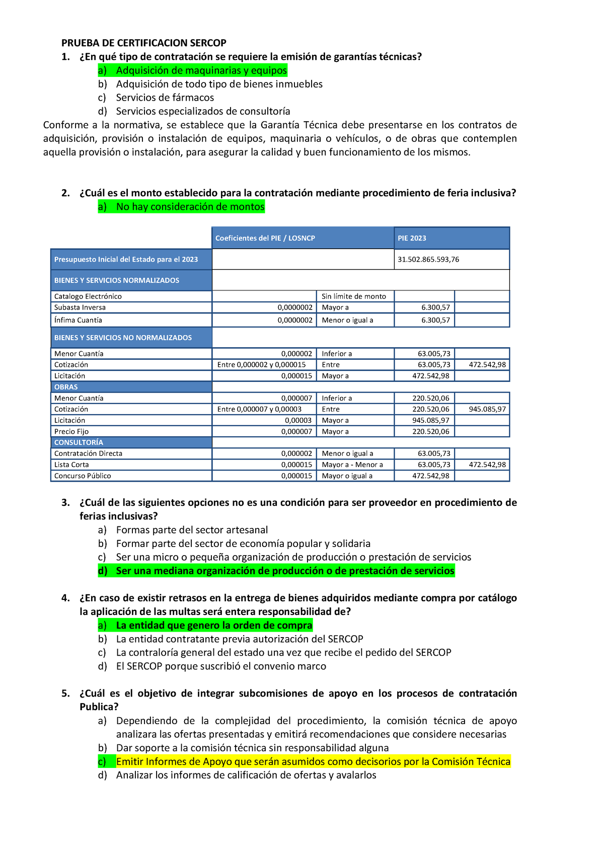 Preguntas 2023 Sercop - ASDADASDAS - PRUEBA DE CERTIFICACION SERCOP 1 ...