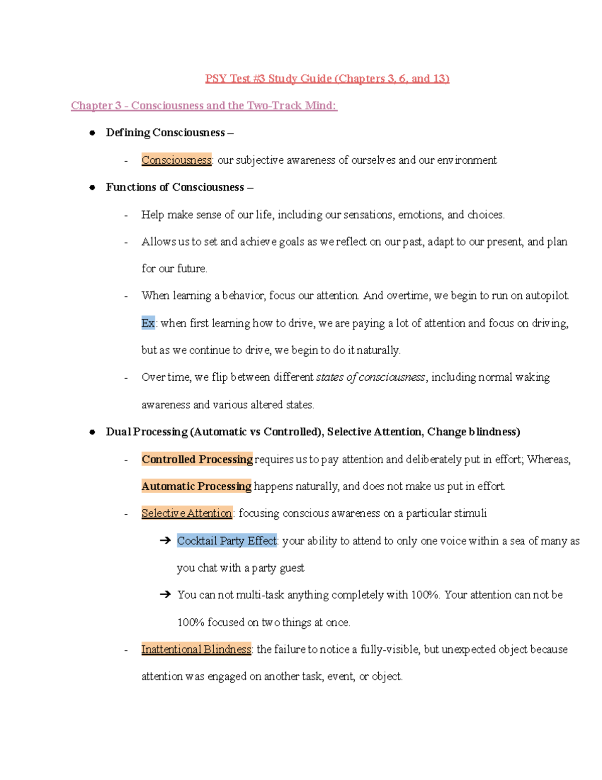 PSY 100 - Test 3 Notes - PSY Test #3 Study Guide (Chapters 3, 6, And 13 ...