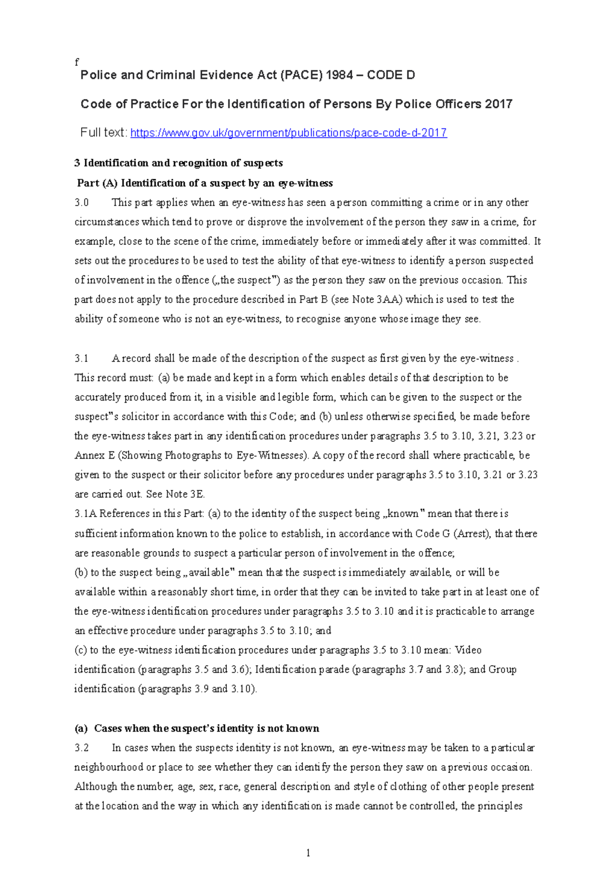 Code d code d pace f Police and Criminal Evidence Act (PACE) 1984