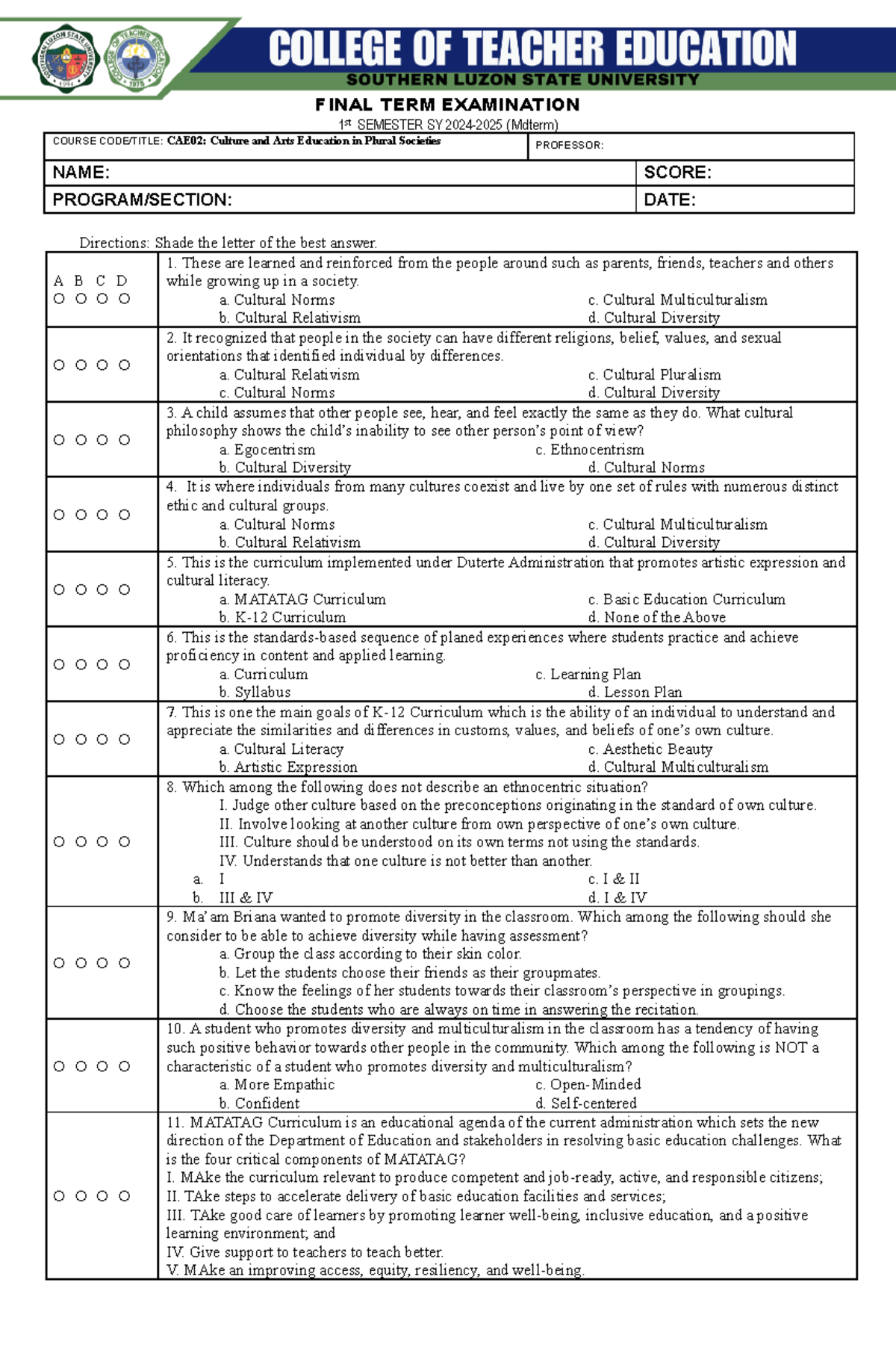 CAE02 Midterm EXAM W:0 Answer copy - FINAL TERM EXAMINATION 1 st ...