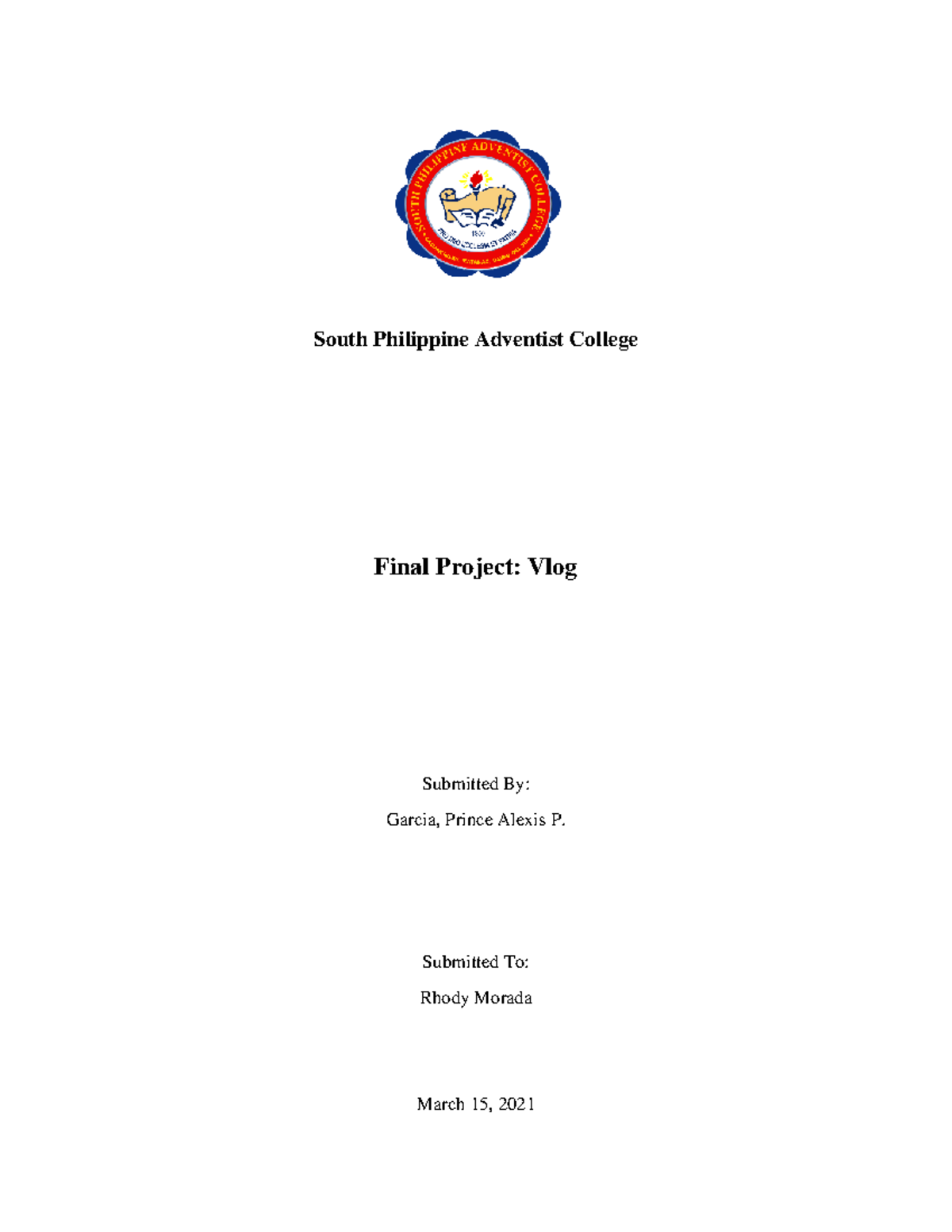 BCC 108 - Final Project - Grade: A - South Philippine Adventist College ...