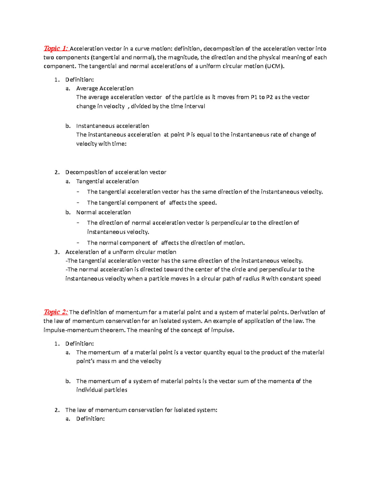 Theorem of physics 1 - Physic 1 - Topic 1: Acceleration vector in a ...